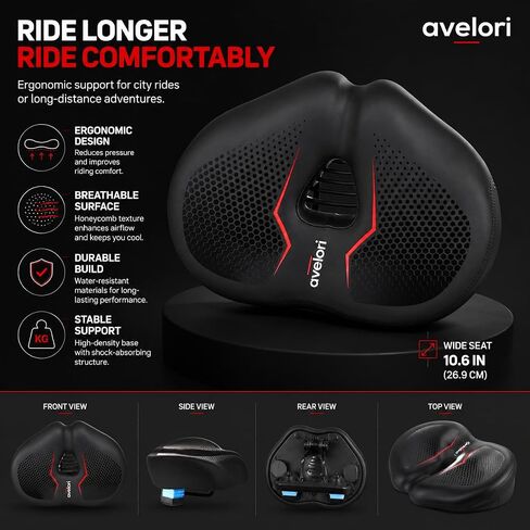 Bike Comfort Kit – Noseless Wide Memory Foam Saddle + Ergonomic Lock-On Handlebar Grips – Pressure Relief Seat & Anti-Slip Grip Set for Indoor, Road, MTB & E-Bikes in Kuwait