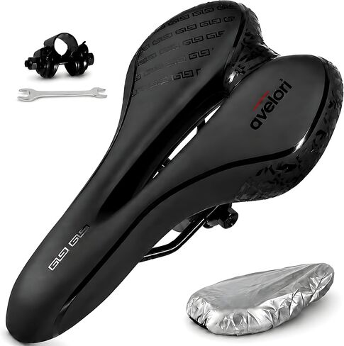 MTB Bike Seat with Rain Cover Included, Padded Bicycle Saddle with Center Cutout, Memory Foam, PU Synthetic Leather Surface, Springless Dual-Rail Mount, for Indoor Cycling and Outdoor Bikes in Kuwait