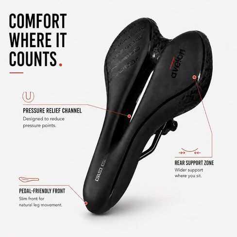 MTB Bike Seat with Rain Cover Included, Padded Bicycle Saddle with Center Cutout, Memory Foam, PU Synthetic Leather Surface, Springless Dual-Rail Mount, for Indoor Cycling and Outdoor Bikes in Kuwait