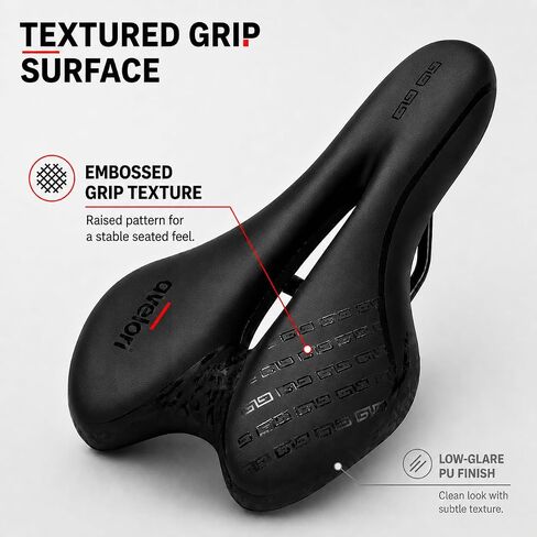 MTB Bike Seat with Rain Cover Included, Padded Bicycle Saddle with Center Cutout, Memory Foam, PU Synthetic Leather Surface, Springless Dual-Rail Mount, for Indoor Cycling and Outdoor Bikes in Kuwait