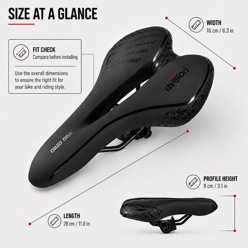 MTB Bike Seat with Rain Cover Included, Padded Bicycle Saddle with Center Cutout, Memory Foam, PU Synthetic Leather Surface, Springless Dual-Rail Mount, for Indoor Cycling and Outdoor Bikes in Kuwait