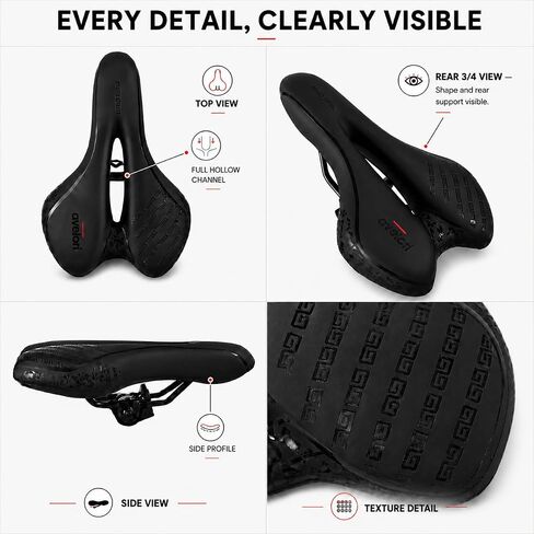 MTB Bike Seat with Rain Cover Included, Padded Bicycle Saddle with Center Cutout, Memory Foam, PU Synthetic Leather Surface, Springless Dual-Rail Mount, for Indoor Cycling and Outdoor Bikes in Kuwait