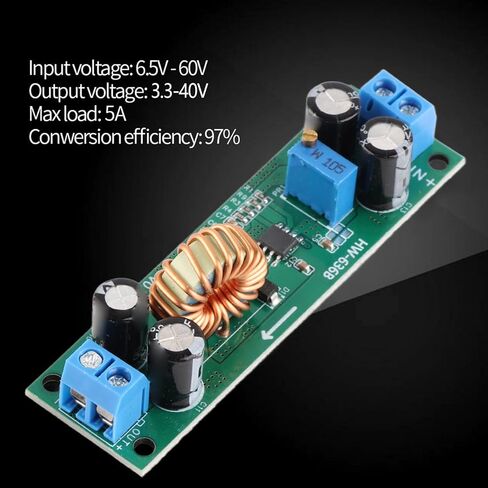 وحدة محول DC DC التنحي بجهد قابل للتعديل 5A محول 6 5V 60V إلى 3 3V 40V مع محطة لولبية عالية الكفاءة 97 بالمائة لشحن البطارية وإمدادات الطاقة لمشاريع الطاقة الشمسية DIY in Kuwait