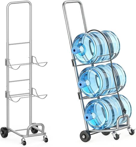 5 Gallon Water Bottle Stand with Wheels, 3 Tier Water Jug Holder Cart with Lockable Casters, Heavy Duty Water Bottle Rack Organizer, Water Dispenser Stand for Home, Office, Garage, Black in Kuwait