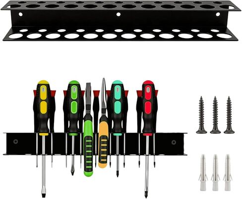12.6" Wall-Mounted Screwdriver Holder, Metal Pliers Holder, 23 Holes Multi-Purpose Tool Organiser, Hand Tool Organiser, Suitable for garages, workshops, storage sheds & workbenches in Kuwait