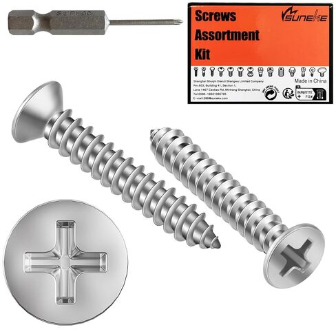 200PCS #3 x 1/2" Flat Head Self Tapping Screws 304 Stainless Steel with Organizer Box & 1 PH0 Driver Bit in Kuwait