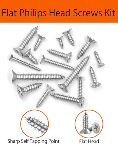 200PCS #3 x 1/2" Flat Head Self Tapping Screws 304 Stainless Steel with Organizer Box & 1 PH0 Driver Bit in Kuwait