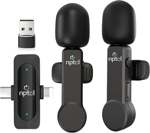 ميكروفون صغير لاسلكي NPTCL لأجهزة iPhone PC وميكروفون USB من النوع C Lavalier Lapel | تقليل الضوضاء القابل للاختيار، عمر البطارية 8 ساعات، تسجيل لاسلكي بطول 75 قدمًا لمنشئ المحتوى، تسجيل فيديو Youtube Tiktok in Kuwait