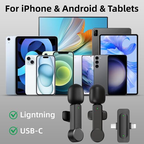 ميكروفون صغير لاسلكي NPTCL لأجهزة iPhone PC وميكروفون USB من النوع C Lavalier Lapel | تقليل الضوضاء القابل للاختيار، عمر البطارية 8 ساعات، تسجيل لاسلكي بطول 75 قدمًا لمنشئ المحتوى، تسجيل فيديو Youtube Tiktok in Kuwait