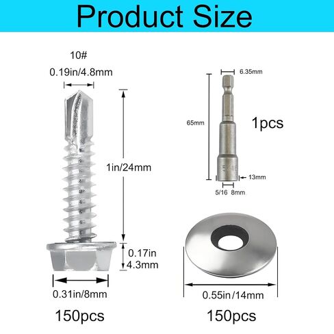 60 Pcs #10 x 1 Metal Roofing Screws with Rubber Washers, Made of 410 Stainless Steel,Providing Good Sealing and Leak Prevention, Upgraded Hex Head Self Tapping Screws for Metal in Saudi Arabia