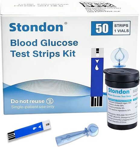 Stondon Blood Glucose Test Strips and Lancets, 50 Test Strips + 50 Lancets, Compatible with Stondon G430/G520/G425-3 Glucose Meters, No Coding Blood Sugar Testing Supplies in Kuwait
