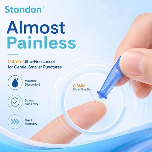 Stondon Blood Glucose Test Strips and Lancets, 50 Test Strips + 50 Lancets, Compatible with Stondon G430/G520/G425-3 Glucose Meters, No Coding Blood Sugar Testing Supplies in Kuwait