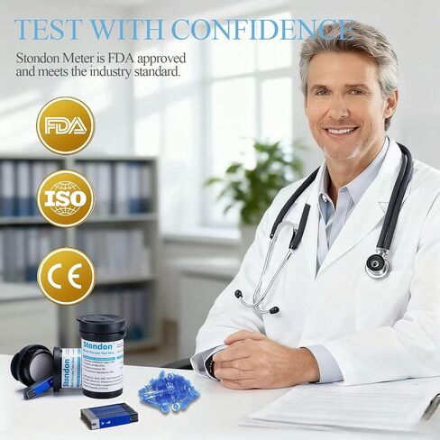 Stondon Blood Glucose Test Strips and Lancets, 50 Test Strips + 50 Lancets, Compatible with Stondon G430/G520/G425-3 Glucose Meters, No Coding Blood Sugar Testing Supplies in Kuwait