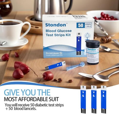 Stondon Blood Glucose Test Strips and Lancets, 50 Test Strips + 50 Lancets, Compatible with Stondon G430/G520/G425-3 Glucose Meters, No Coding Blood Sugar Testing Supplies in Kuwait