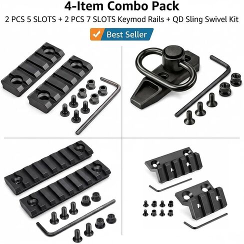 Gotical- 4 Products Combo KeyMod 45 Degree Offset Picatinny Rail Mount with KeyMod Modular, 7 Slots Key mod Rail and 5 Slots Aluminum Key mod Rail (Pack of 4) in Kuwait