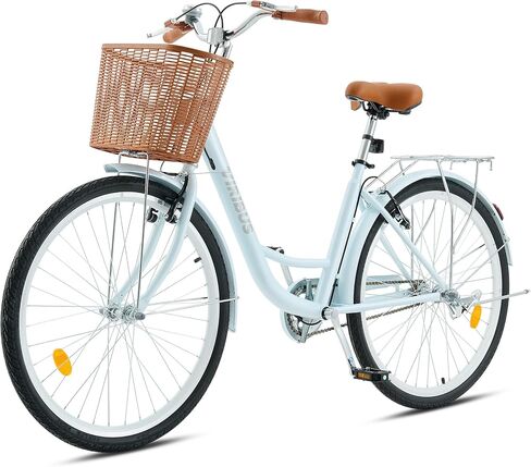 VIRIBUS Beach Cruiser Bike for Women, Single Speed Womens Bike with Basket & Rack 24 26 inch, Retro Step Through Cruiser Bicycle for Petite Short Women Female Ladies City Commuter, 330 lb. in Saudi Arabia