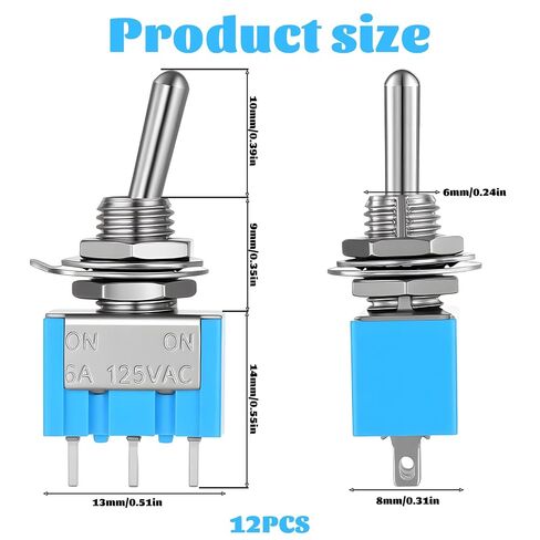 12 Pcs Mini Toggle Switch, 3 Pin 2 Position Micro switches, SPST 6A 125V Miniature ON/ON 6 Amp 125 Volt MTS-102 in Kuwait