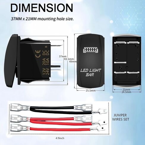 مفتاح هزاز SPST ذو 5 دبابيس مع شريط إضاءة LED، تشغيل/إيقاف محفور بالليزر، 20 أمبير/12 فولت 10 أمبير/24 فولت، أسلاك توصيل سلكية مسبقًا لشاحنة قارب جيب البحرية in Kuwait