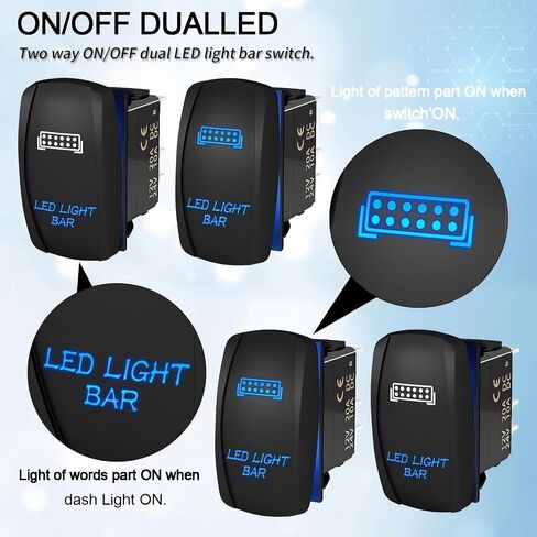 مفتاح هزاز SPST ذو 5 دبابيس مع شريط إضاءة LED، تشغيل/إيقاف محفور بالليزر، 20 أمبير/12 فولت 10 أمبير/24 فولت، أسلاك توصيل سلكية مسبقًا لشاحنة قارب جيب البحرية in Kuwait