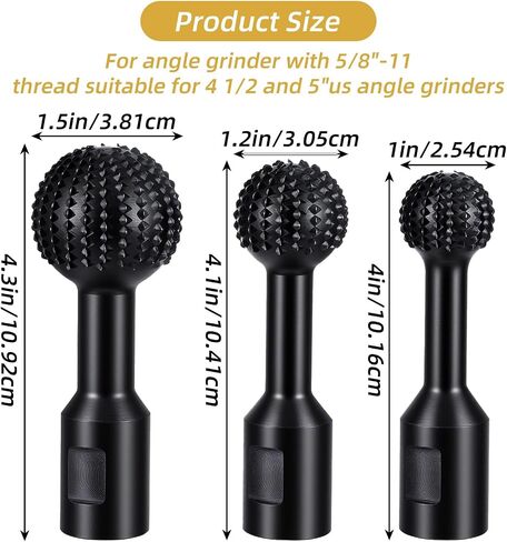 3 Pcs Sphere Rotary Burr Set with 5/8-11 Thread Ball Gouge Attachments for 4-1/2" and 5" Angle Grinder, Carbon Steel Power Tools for Wood Hollowing, Slotting, Engraving and Polishing in Kuwait