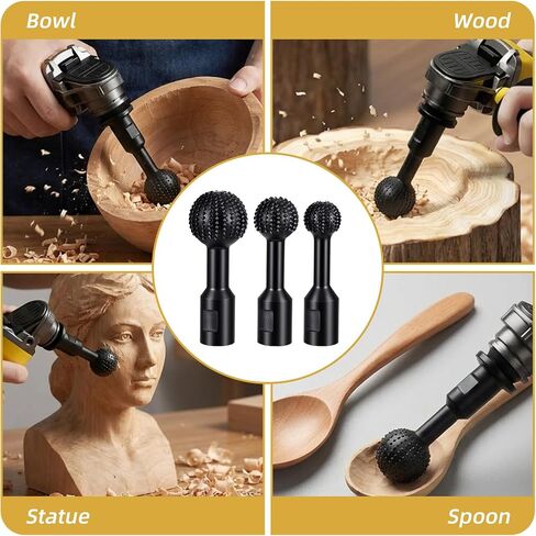 3 Pcs Sphere Rotary Burr Set with 5/8-11 Thread Ball Gouge Attachments for 4-1/2" and 5" Angle Grinder, Carbon Steel Power Tools for Wood Hollowing, Slotting, Engraving and Polishing in Kuwait