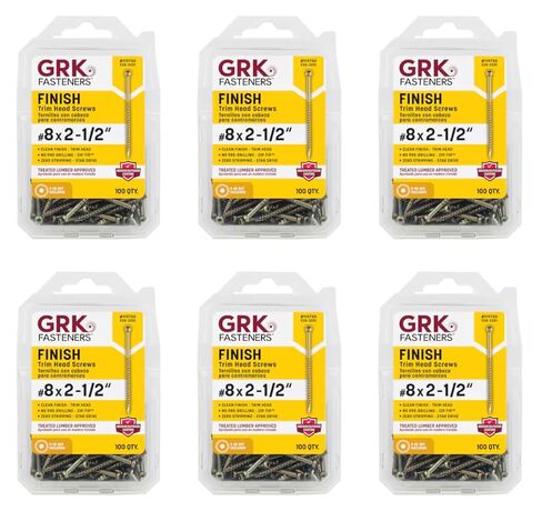 مثبتات GRK #8 × 2-1/2 بوصة تشطيب ومسامير تشذيب، 100 قطعة، داخلي/خارجي للخشب المعالج، مع طلاء Climatek™ المقاوم للصدأ، تجويف Star Drive، يتضمن T-10 بت، ذهبي (6 عبوات؛ 600 عدد) in Kuwait