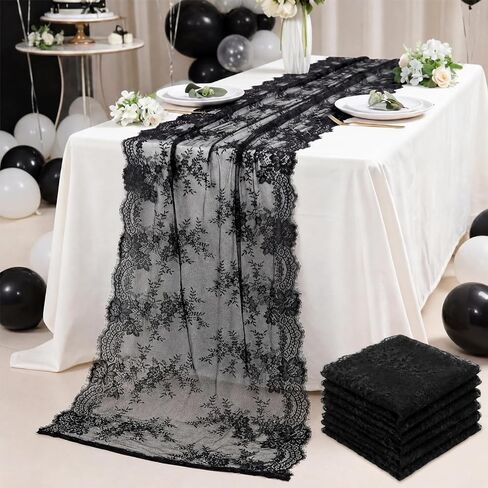 Remagr 6 Pcs White Lace Table Runner 30 x 120 Inch Vintage Rustic Boho Table Runners Embroidered Floral Lace Decor for Wedding Party Bridal Shower Baby Shower in Kuwait