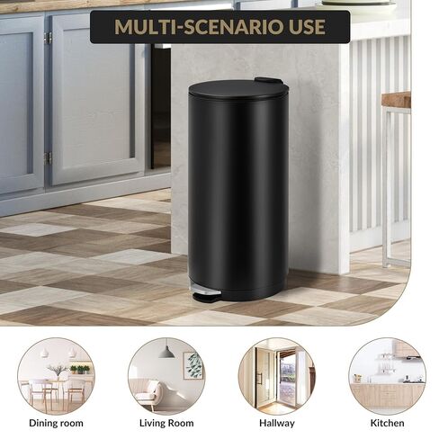 Towallmark 30L/8Gal Round Trash Can, Stainless Steel Garbage Can with Soft Close Lid, Step-On Garbage Bin with Removable Inner Bucket and Foot Pedal, Removable Inner Bucket for Living Room, Kitchen in Kuwait