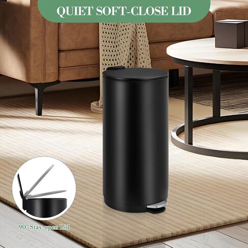 Towallmark 30L/8Gal Round Trash Can, Stainless Steel Garbage Can with Soft Close Lid, Step-On Garbage Bin with Removable Inner Bucket and Foot Pedal, Removable Inner Bucket for Living Room, Kitchen in Kuwait