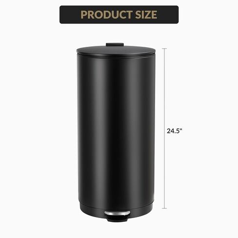 Towallmark 30L/8Gal Round Trash Can, Stainless Steel Garbage Can with Soft Close Lid, Step-On Garbage Bin with Removable Inner Bucket and Foot Pedal, Removable Inner Bucket for Living Room, Kitchen in Kuwait