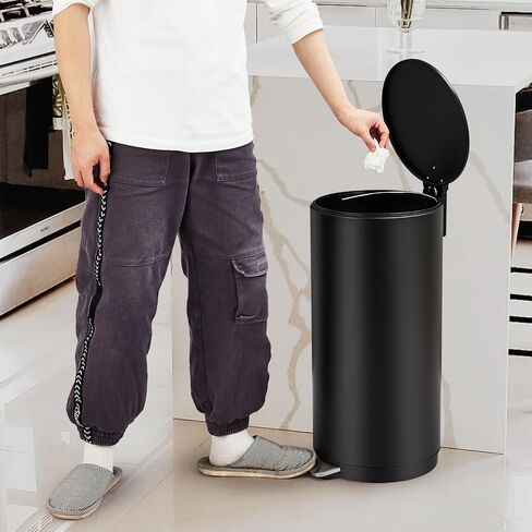Towallmark 30L/8Gal Round Trash Can, Stainless Steel Garbage Can with Soft Close Lid, Step-On Garbage Bin with Removable Inner Bucket and Foot Pedal, Removable Inner Bucket for Living Room, Kitchen in Kuwait