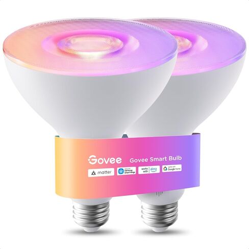 Govee PAR38 Flood Light Bulbs, 1300Lm Flood Lights Outdoor with IP65 Waterproof, Smart Light Bulbs Compatible with Alexa, Matter & SmartThings, RGBWW & Tunable White for Garage&Porch, E26 Base, 2 Pack in Kuwait