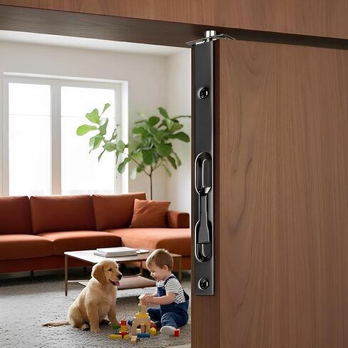 2 Pcs Flush Bolt Set for Double Doors, 6 in / 15 cm Black Stainless Steel Flush Latch Bolt, Extended Box-Type Concealed French Lock, Security Door Hardware for Home and Office in Kuwait