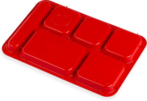 Carlisle FoodService Products P614R05 Right-Hand 6-Compartment Polypropylene Tray, 10" x 14", Red (Pack of 2) in Kuwait
