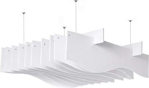 VIVO Acoustic Ceiling Waffle Wave Panel, 47 x 14 inch Ceiling Cloud Sound Absorber, Noise Reduction, Office Ceiling Decor, Polyester Fiberboard, Wood Joist and Concrete Mount, White, PP-CW05W in Kuwait