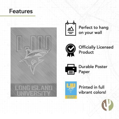 ملصق جامعة صبار الصحراء لونغ آيلاند LIU Sharks مقاس 11 × 17 بوصة ديكور مكتب الغرفة ديكور رسمي للمروحة (11 × 17 بوصة، الإصدار 1A) in Kuwait
