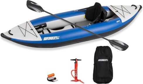Sea Eagle 300X Explorer Touring ، التخييم ، قوارب الكاياك القابلة للمياه البيضاء الصيد ، منفردا ، توير الذات ، مسقط الأرضية ، مقعد ، مضخة ، skeg ، حقيبة in Kuwait