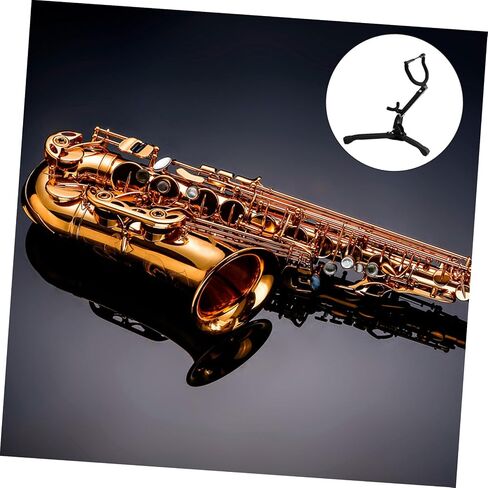 YARNOW Portable Saxophone Stand for Alto and Tenor Saxophones, Universal Foldable Sax Ground Tripod Holder with Travel-friendly Design and Sturdy Black Finish in Saudi Arabia