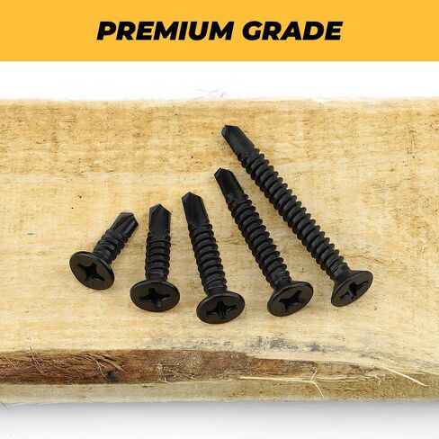 200pk #8 × 1/2 بوصة براغي معدنية ذاتية الحفر برأس مسطح أسود، 410 SS | تتضمن لقمة فيليبس 50 مم، فولاذ مقاوم للصدأ 410 مقوى، براغي Tek ذاتية التنصت مطلية باللون الأسود للمعادن in Kuwait