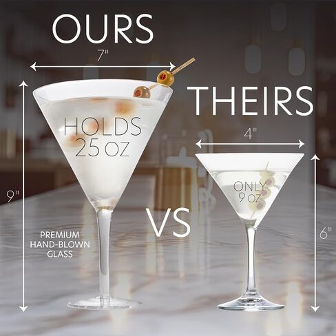 Oversized XL Giant 25 oz Martini Glass - Holds 6 Regular Martinis or Cocktails- Made of Hand-Blown Glass NOT Plastic- Jumbo Glassware Fun for Bachelorettes & Birthday Parties- Mothers Day Gift for Mom in Kuwait