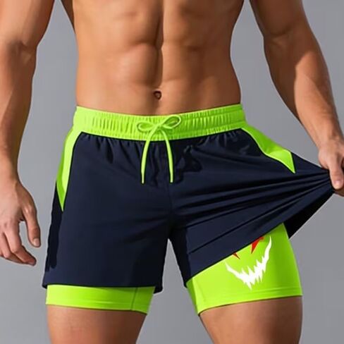 Men's 2-in-1 Quick Dry Running Shorts, Compression Liner Athletic Gym Shorts with Hidden Inner Phone Pocket in Kuwait