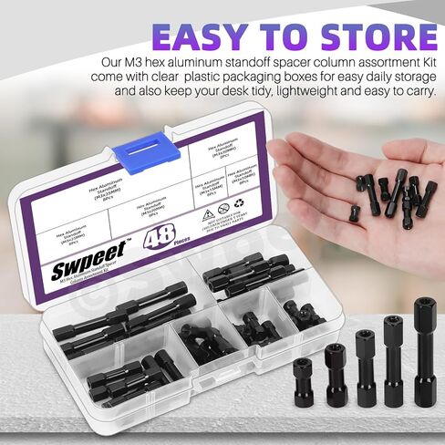مجموعة متنوعة من أعمدة فاصل المواجهة من الألومنيوم 48 قطعة من Swpeet، 6 مقاسات M3، M3 × 10/15/20/25/30/35 مم، عمود توصيل سداسي، مسامير سداسية فاصلة لطائرات RC، الطائرة بدون طيار، CN، FPV in Kuwait