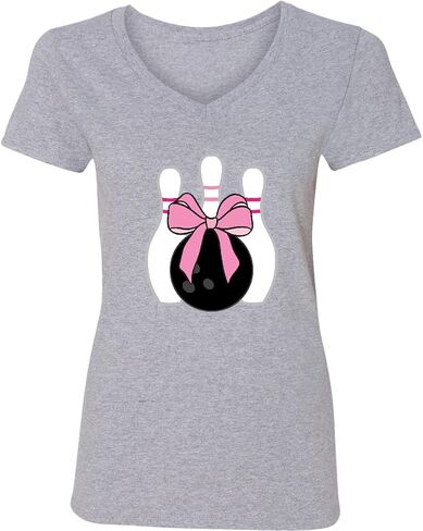 تي شيرت نسائي ذو رقبة على شكل حرف V من Inktastic Bowling Pins Coquette Bow in Kuwait