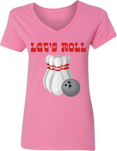 inktastic Let's Roll Bowling Women's V-Neck T-Shirt in Kuwait
