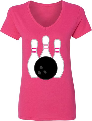 تي شيرت نسائي من Inktastic Bowling Pins (وردي) برقبة على شكل حرف V in Kuwait