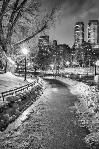 مغلفة سنترال بارك مدينة نيويورك مدينة نيويورك مسار الشتاء B&W صورة فوتوغرافية ملصق مسح جاف جدار الفن 16 × 24 in Kuwait