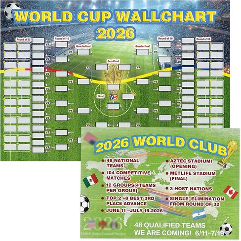 ملصق جدول كرة القدم لعام 2026، مخطط جداري كبير لبطولة كرة القدم قابل لإعادة الاستخدام مع علامات وملصقات، ملصق دعامة سجل مباراة مقاوم للماء لحفلات كرة القدم، المنزل، المكتب، البار وديكور كهف المروحة in Kuwait