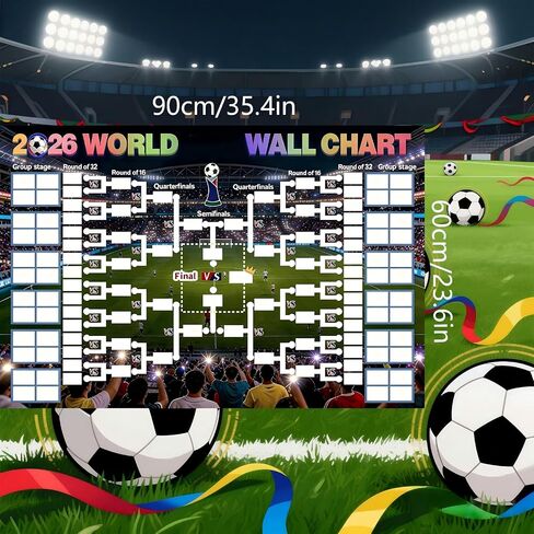 World Cup Poster and 48-Team Final Tournament Display Set 35.4×23.6-inch Final Tournament Banner A Gift for Soccer Fans in Kuwait