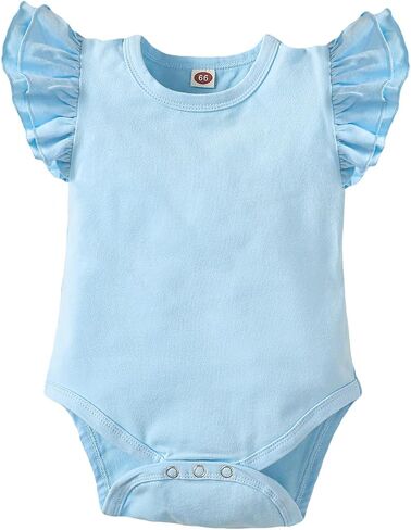 Baby Girls Ruffle Romper Infant Sleeveless Cotton Bodysuit | Soft stretchy, Newborn preterm solid color one piece, Daily wear, baptism, Christmas, holiday gifts, 0-18 months in Saudi Arabia