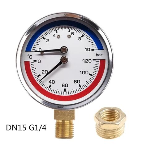 1pc Thermo-Manometer Boiler Temperature & Pressure Gauge 0-120 ℃ 0-10 Bar Mearsuring Range-Fitting- for Floor Heating System M4YD in Kuwait